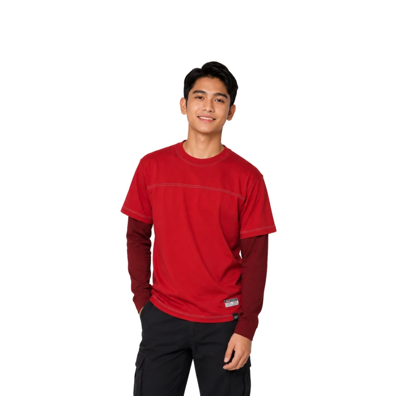 Long Sleeve Waffle Maroon - Merah