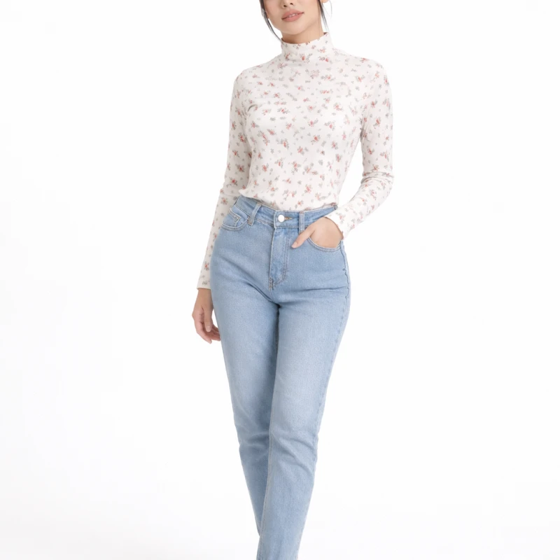 Mockneck Wanita Red Bird Elegant Look