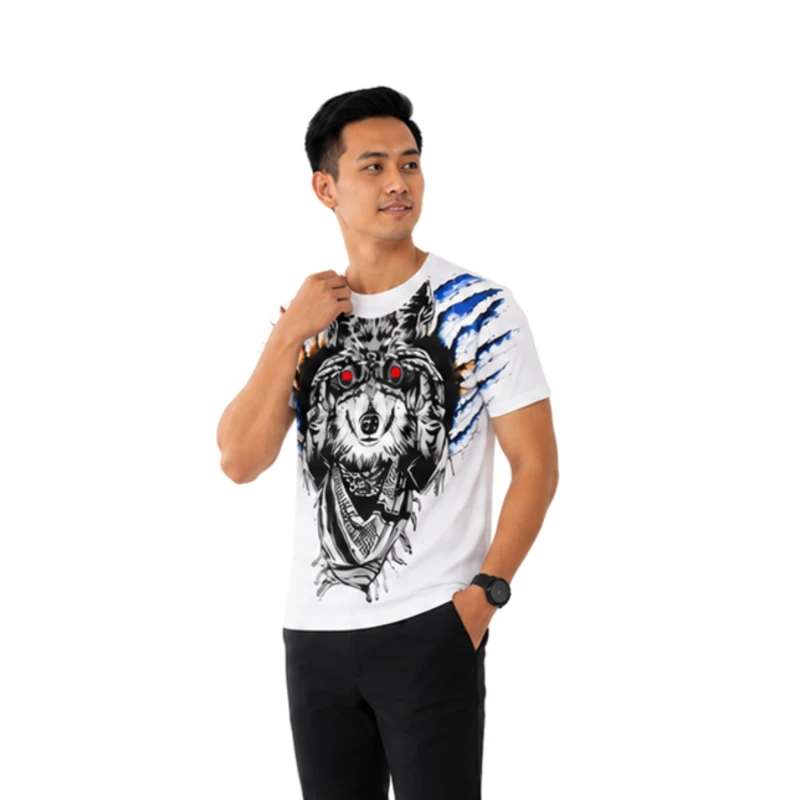 T-Shirt Pria White Grafis Animal Casual Street
