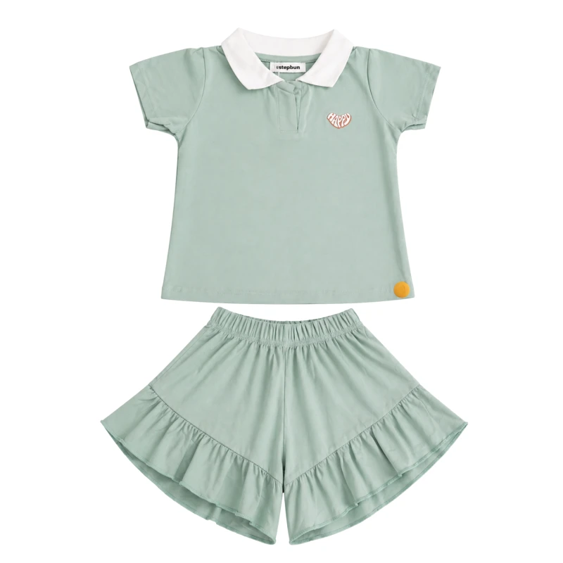 Setelan Anak Perempuan Sage Motif Happy