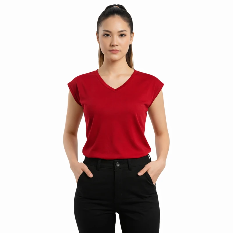 Atasan Wanita Polos V-Neck Maroon