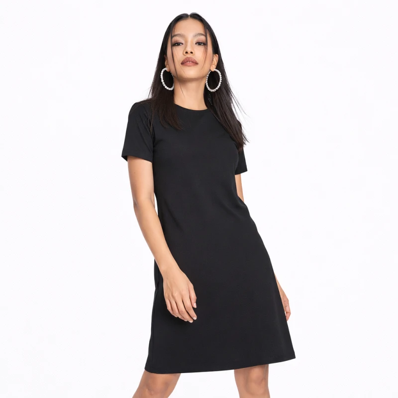 Dress Wanita Hitam Lengan Pendek