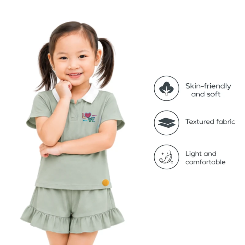 Setelan Anak Perempuan Sage Motif Love Need