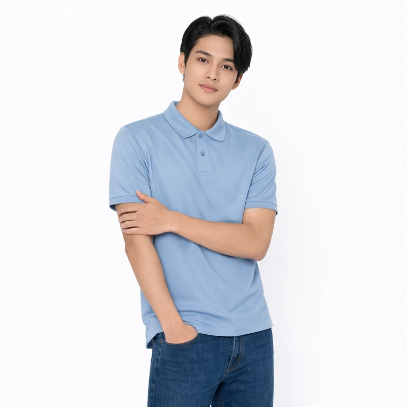 Polo Shirt Biru Muda Casual Look