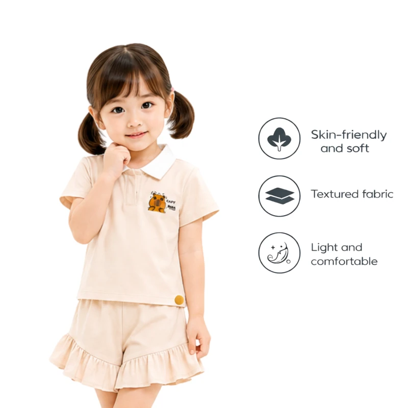 Setelan Anak Perempuan Cream Motif CapyBara