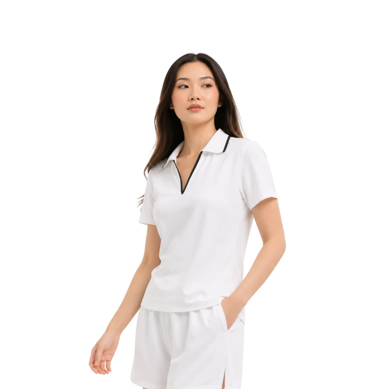 Polo Wanita V-Neck Putih Bw