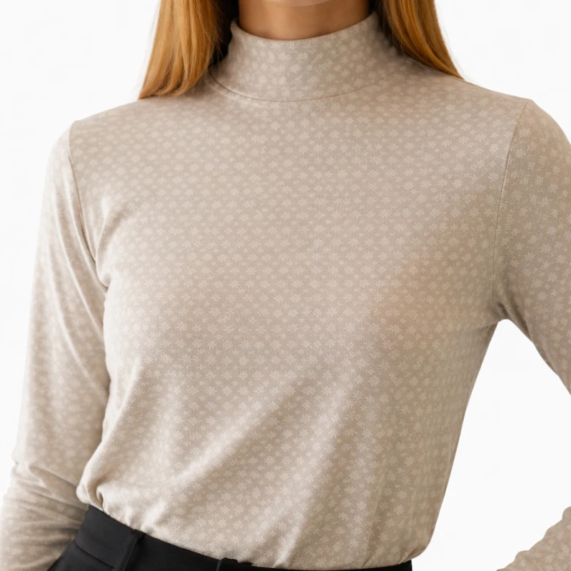 Mockneck Wanita Bunga Putih Elegant Basic