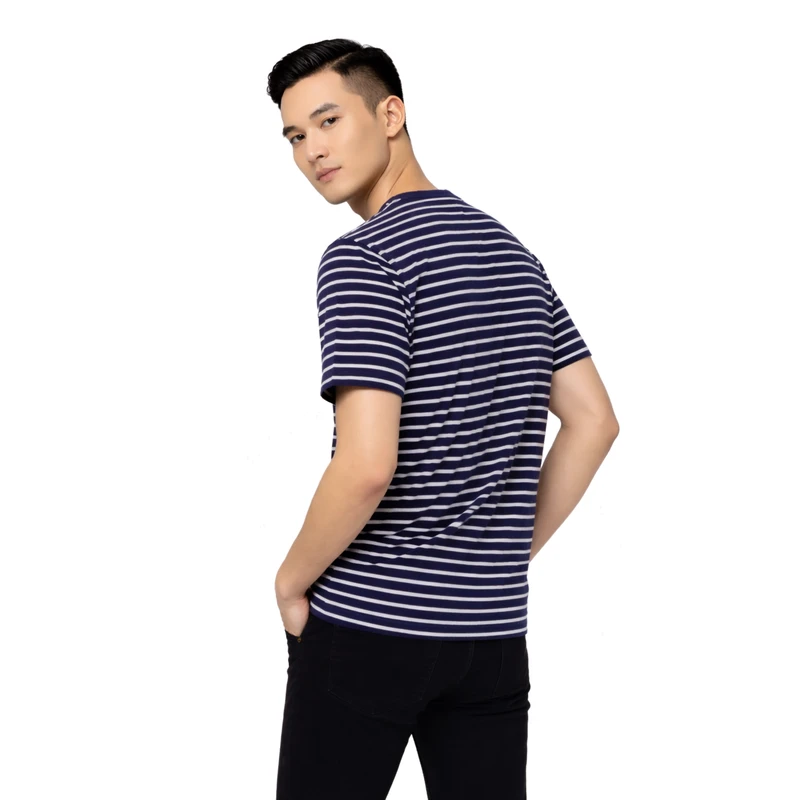 Kaos Pria Salur Navy Lengan Pendek Casual