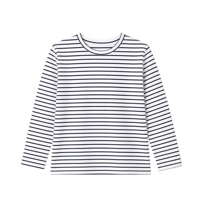 Atasan Wanita Lengan Panjang Salur Putih Kecil Casual Basic