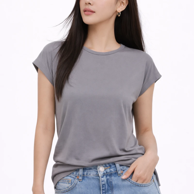 Atasan Wanita O-Neck Abu-Abu