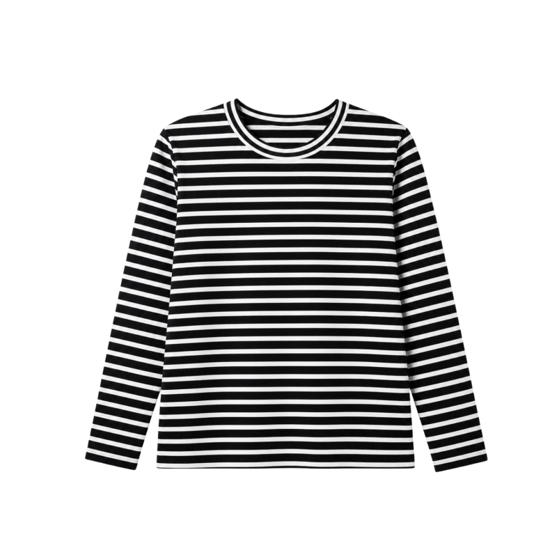 Atasan Wanita Lengan Panjang Salur Hitam Sedang Casual Basic