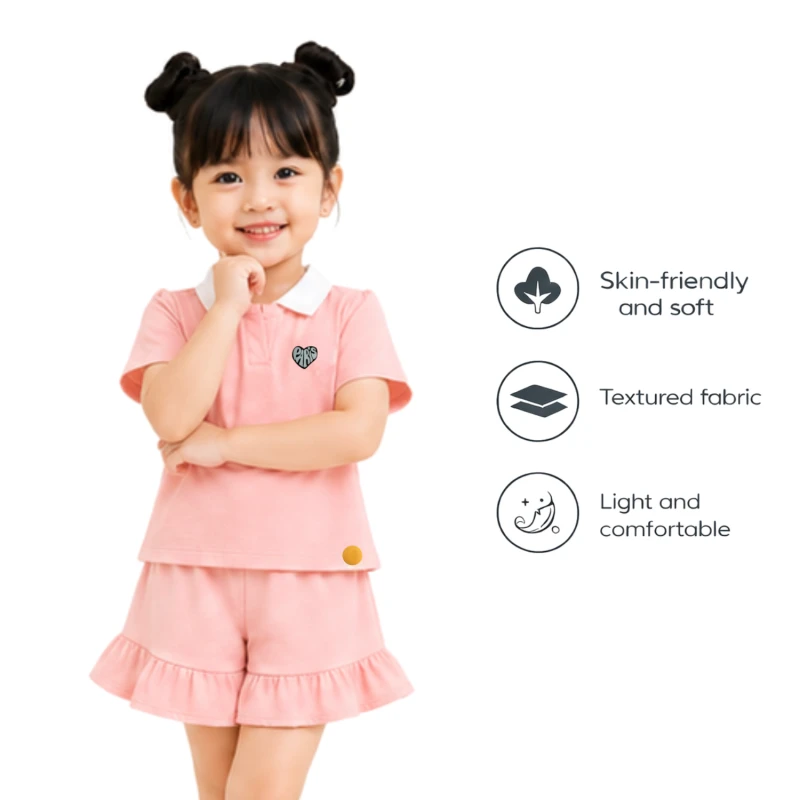 Setelan Anak Perempuan Peach Motif Paris 