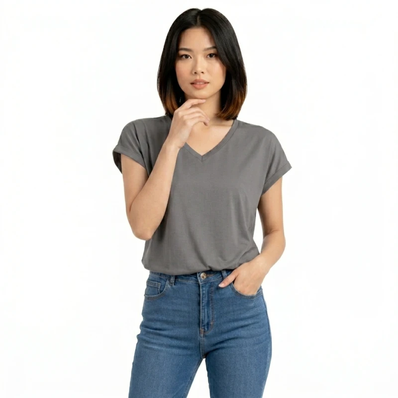 Atasan Wanita V-Neck Abu