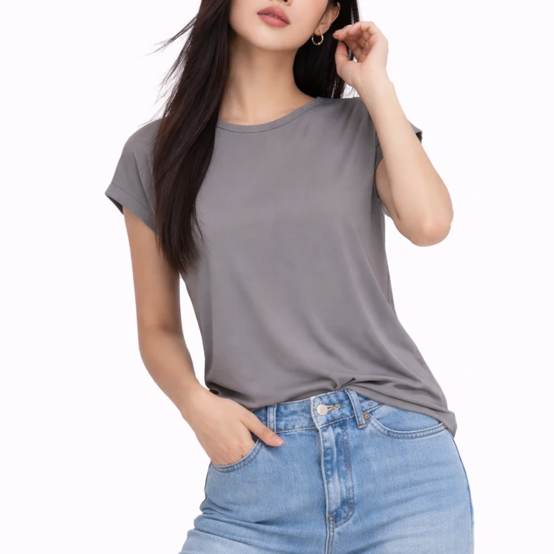 Atasan Wanita O-Neck Abu-Abu