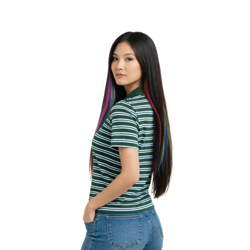 Polo Wanita V-Neck Hijau Salur