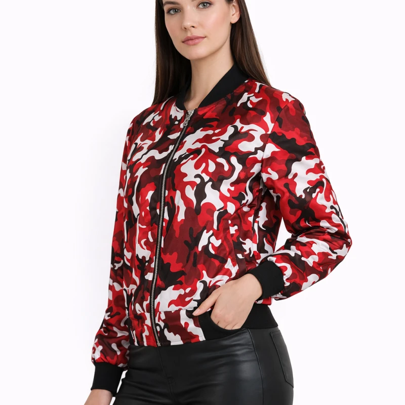 Bomber Wanita Casual Army Look Merah