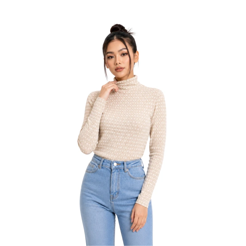 Mockneck Wanita Bunga Putih Elegant Basic