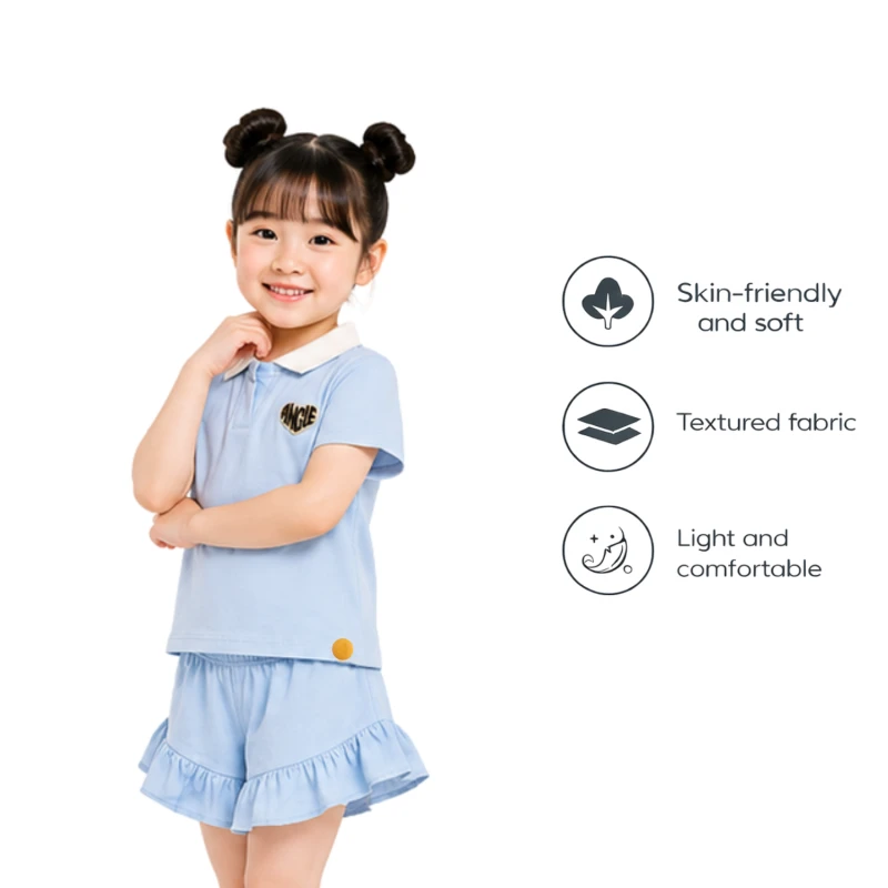 Setelan Anak Perempuan Biru Muda Motif Angle