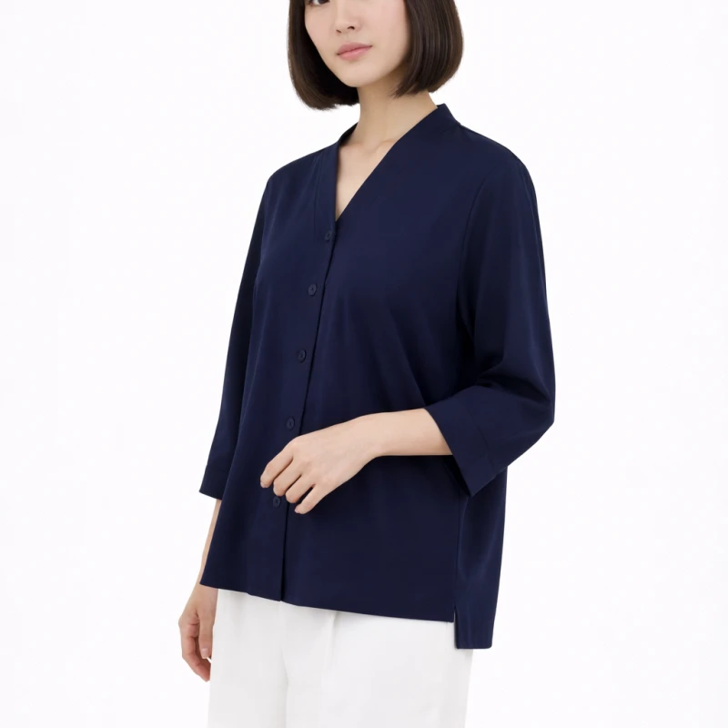Blouse Wanita V-Neck Lengan Basic Navy