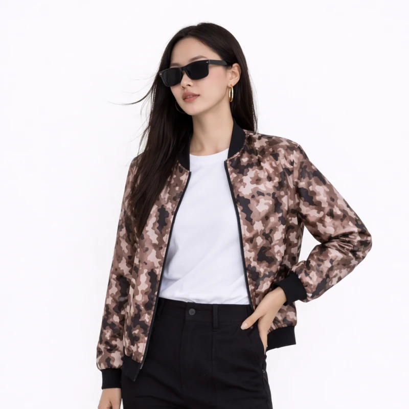 Bomber Wanita Casual Army Look Coklat