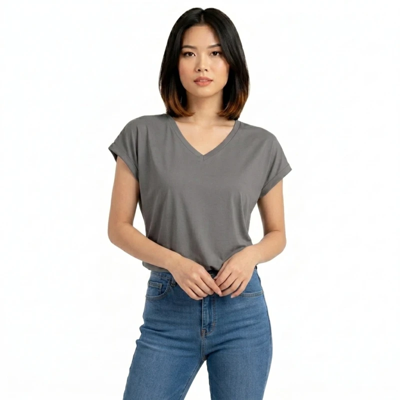 Atasan Wanita V-Neck Abu