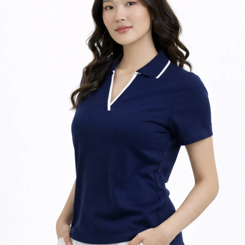 Polo Wanita V-Neck Navy