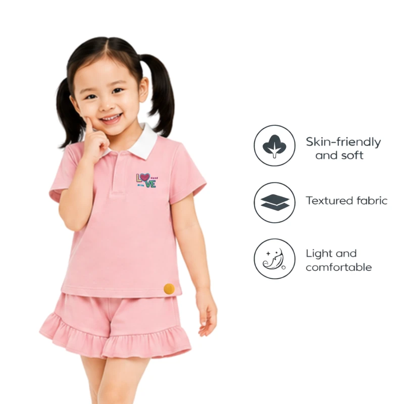 Setelan Anak Perempuan Peach Motif Love Need