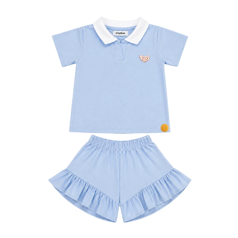 Setelan Anak Perempuan Biru Muda Motif Happy