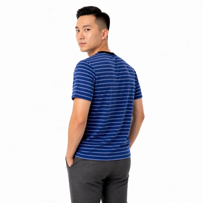 Kaos Pria Salur Biru Lengan Pendek Casual