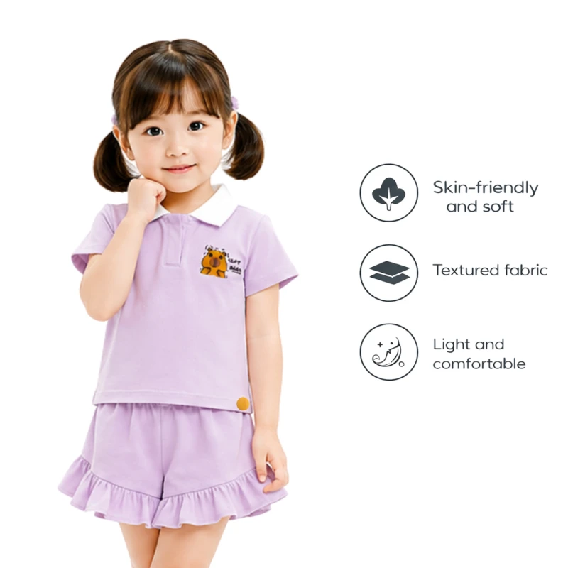 Setelan Anak Perempuan Lilac Motif CapyBara