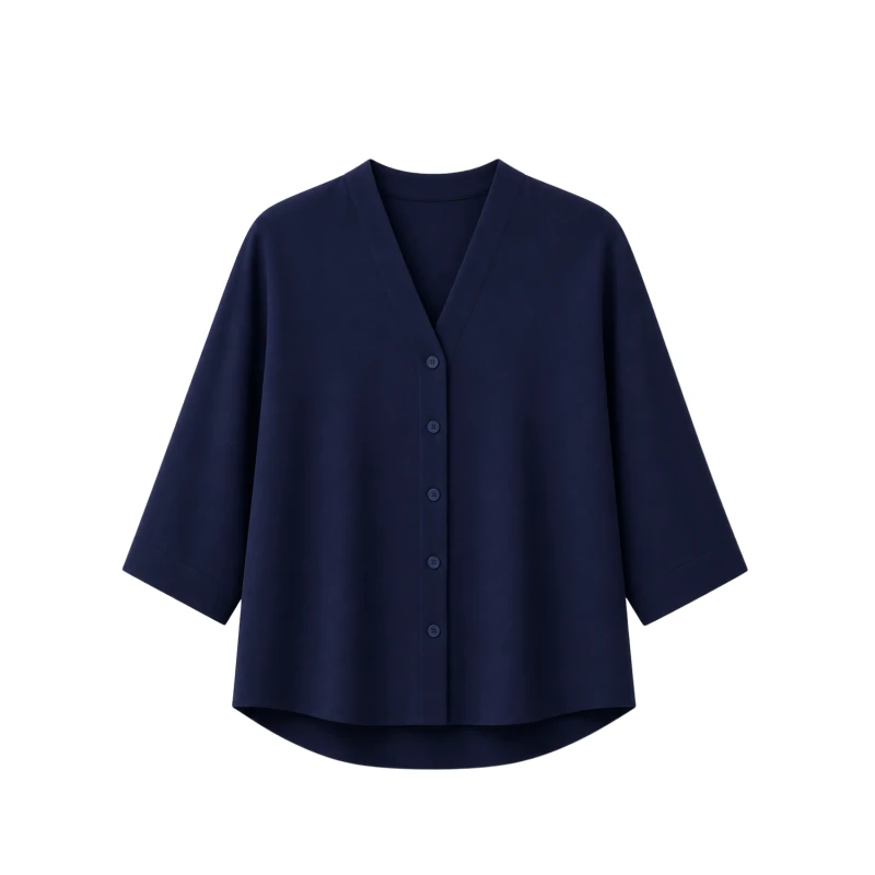 Blouse Wanita V-Neck Lengan Basic Navy