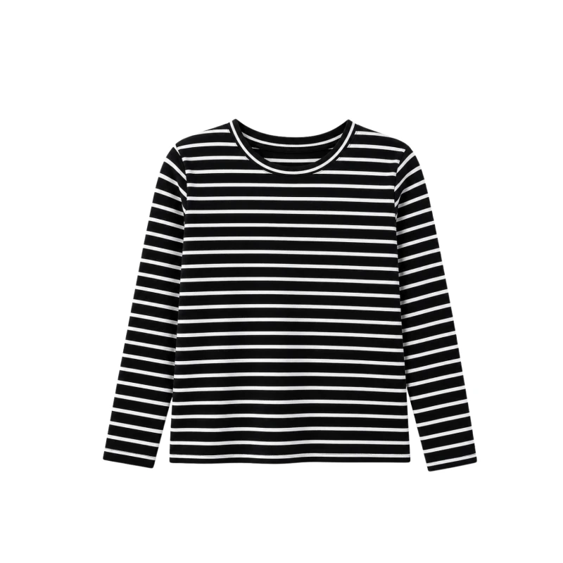 Atasan Wanita Lengan Panjang Salur Hitam Besar Casual Basic