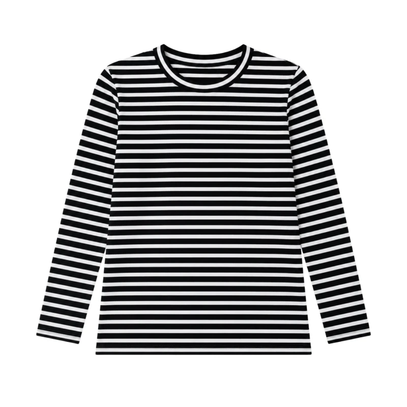 Atasan Wanita Lengan Panjang Salur Hitam Kecil Casual Basic