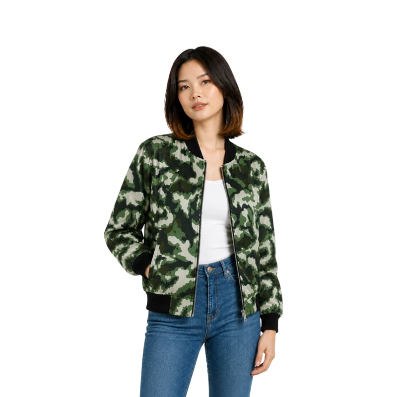Bomber Wanita Casual Army Look Hijau
