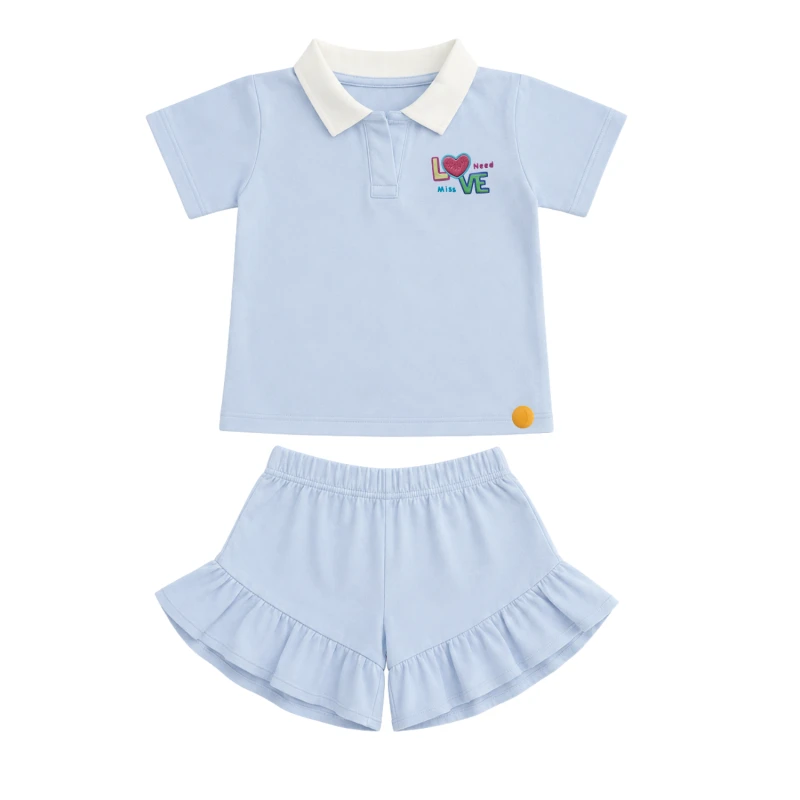 Setelan Anak Perempuan Biru Muda Motif Love Need
