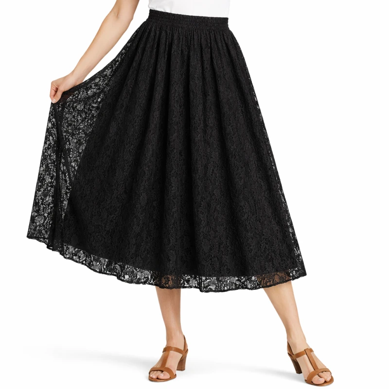 Rok Wanita Lace Hitam Elegant Classic