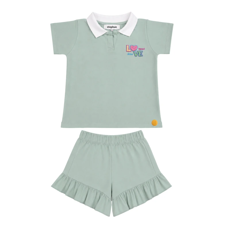 Setelan Anak Perempuan Sage Motif Love Need