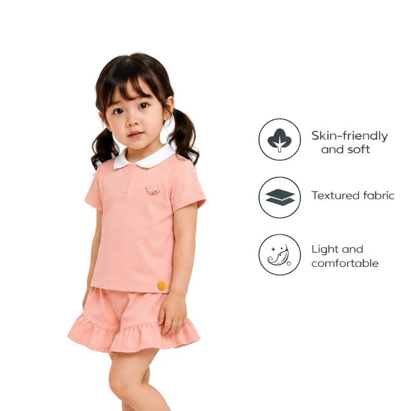 Setelan Anak Perempuan Peach Motif Happy
