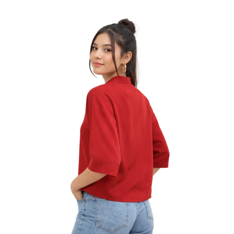 Blouse Wanita V-Neck Lengan Basic Maroon