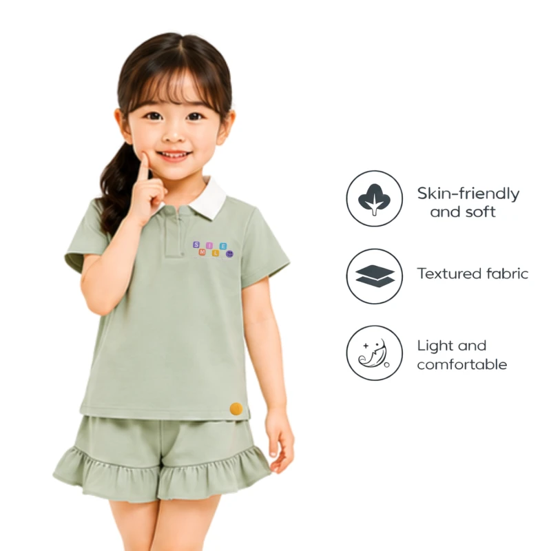 Setelan Anak Perempuan Sage Motif Smile
