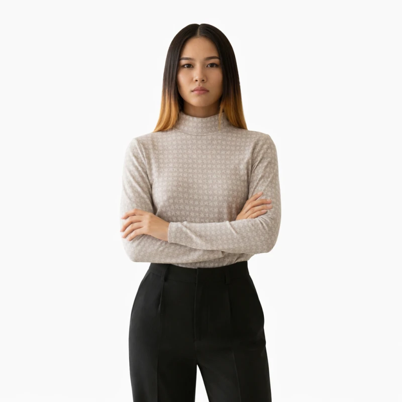 Mockneck Wanita Bunga Putih Elegant Basic