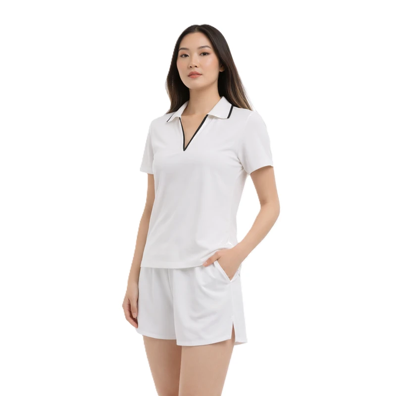 Polo Wanita V-Neck Putih Bw