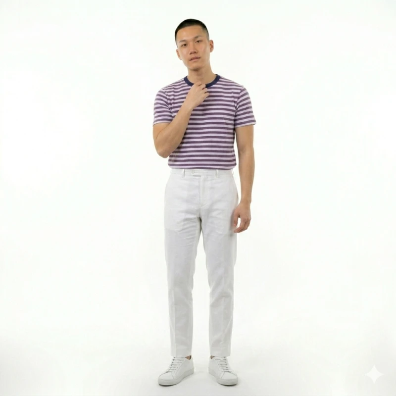 Kaos Pria Salur Putih Anggur Lengan Pendek