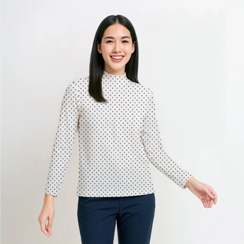 Mockneck Top Wanita Clean Polkadot