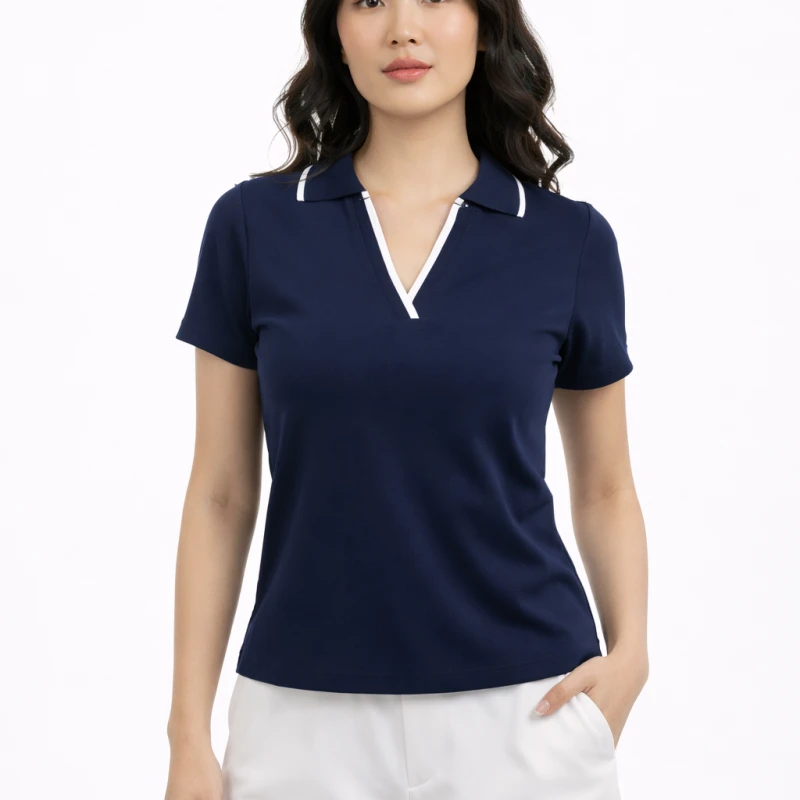 Polo Wanita V-Neck Navy