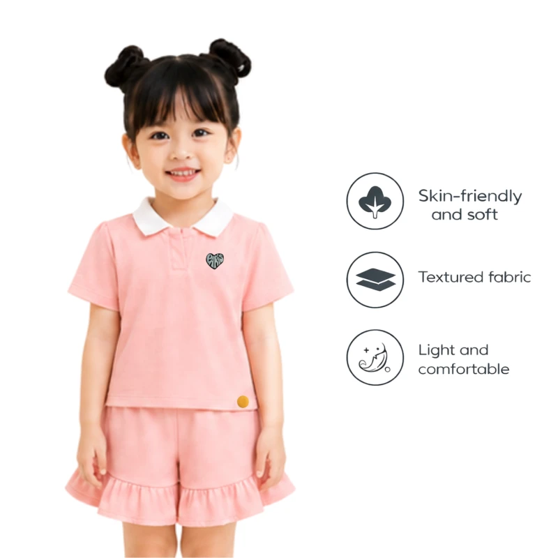 Setelan Anak Perempuan Peach Motif Paris 