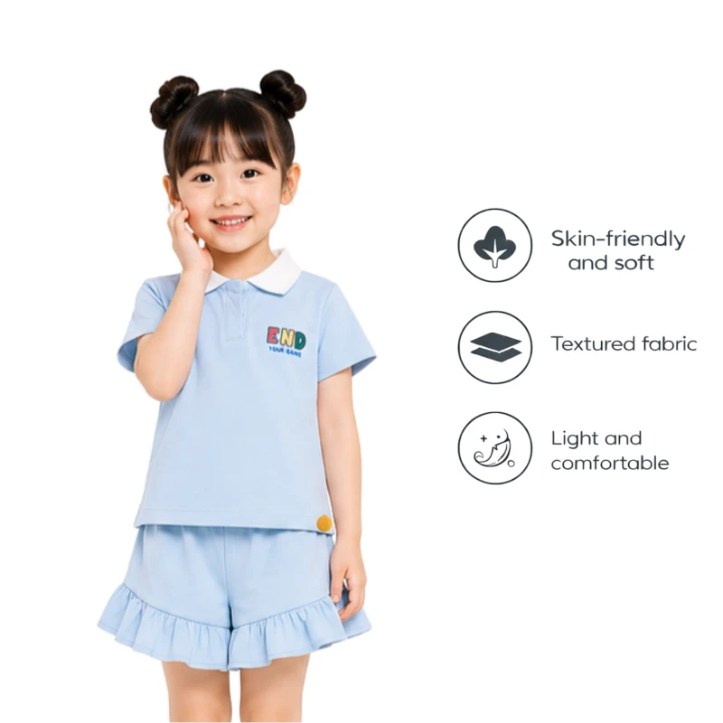Setelan Anak Perempuan Biru Muda Motif End Your Game