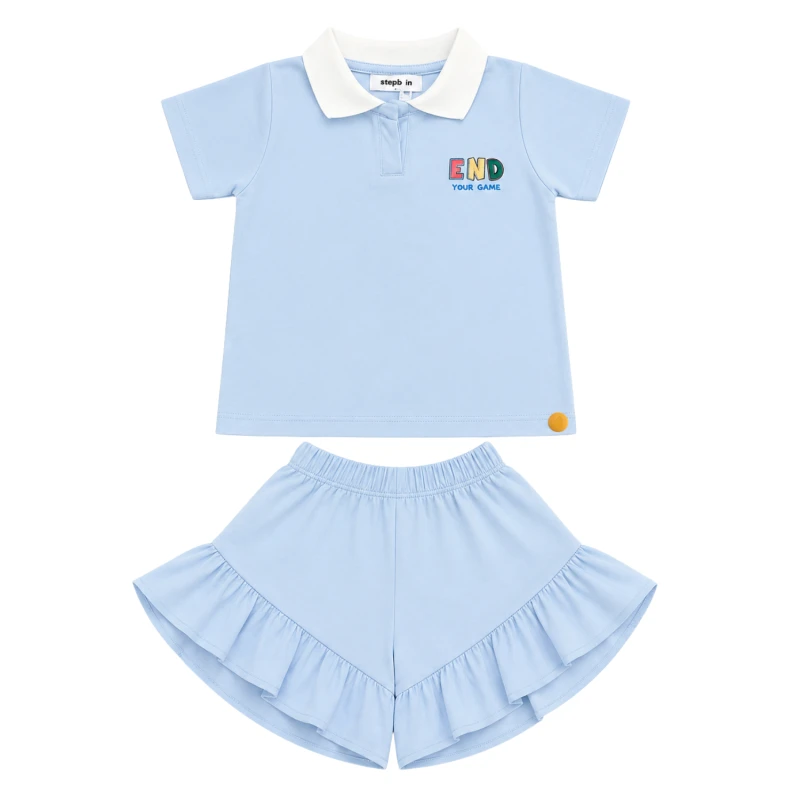 Setelan Anak Perempuan Biru Muda Motif End Your Game