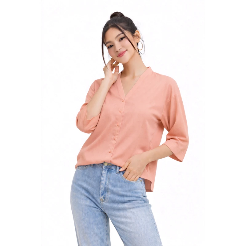 Blouse Wanita V-Neck Lengan Basic Salem