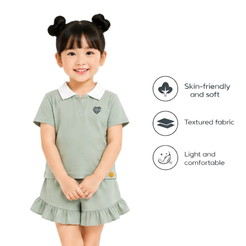 Setelan Anak Perempuan Sage Motif Paris 